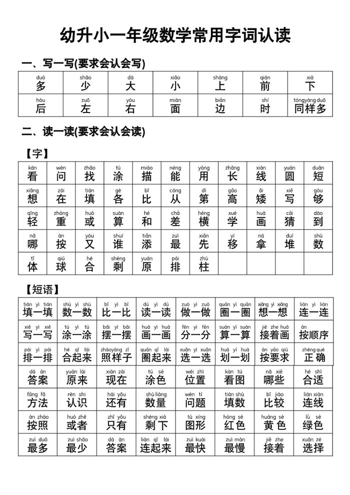 【5页高清版】幼小衔接幼小衔接语文 常用字词认读.pdf