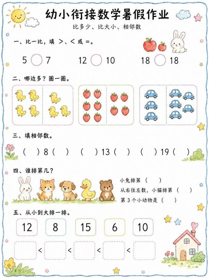 【10页高彩版】暑假幼小衔接数学作业大全.pdf