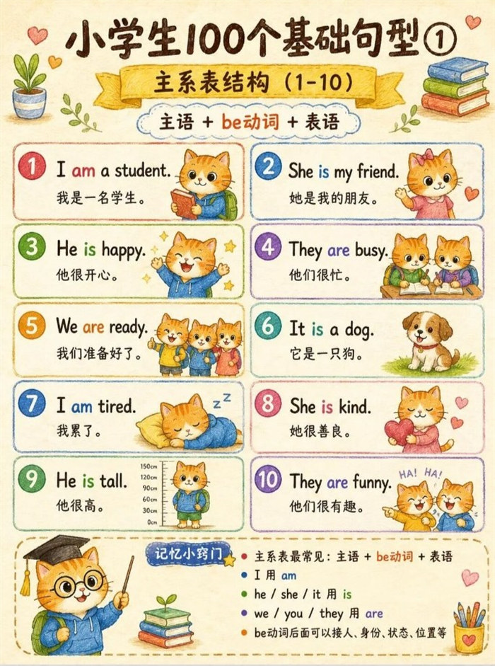 【10页高彩版】小学生100个基础句型.pdf