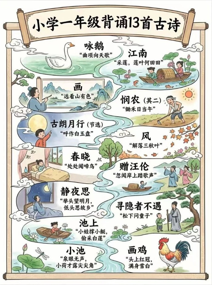 【14页高彩版】一年级古诗 完整版带解析,直接抄作业.pdf