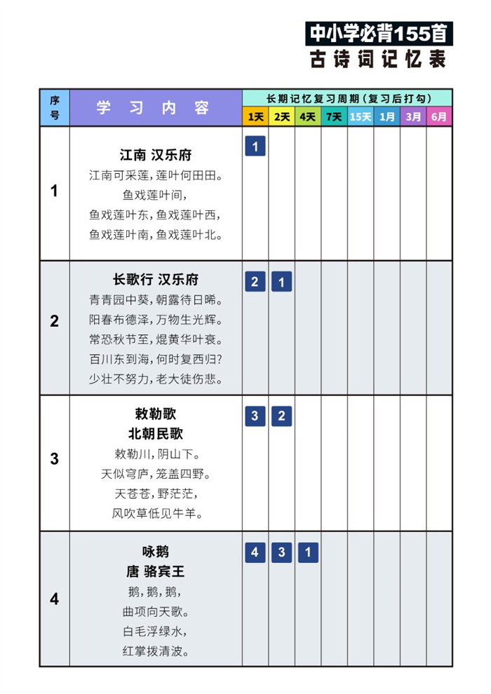 【43页完整版】01-155首古诗词艾宾浩斯记忆表.pdf
