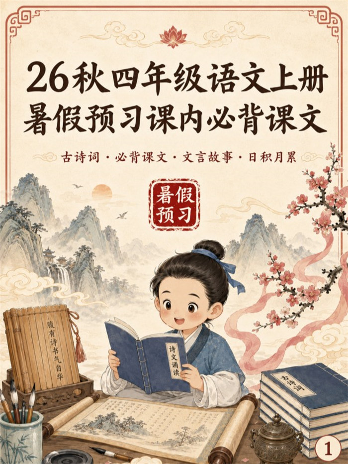 【高彩版23页】26秋四年级语文上册暑假预习课内必背知识卡.pdf
