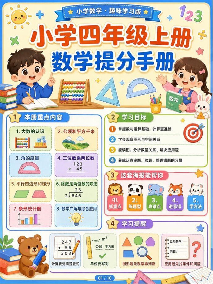 【10页高彩版】26秋小学数学四年级上知识点以及学习技巧.pdf