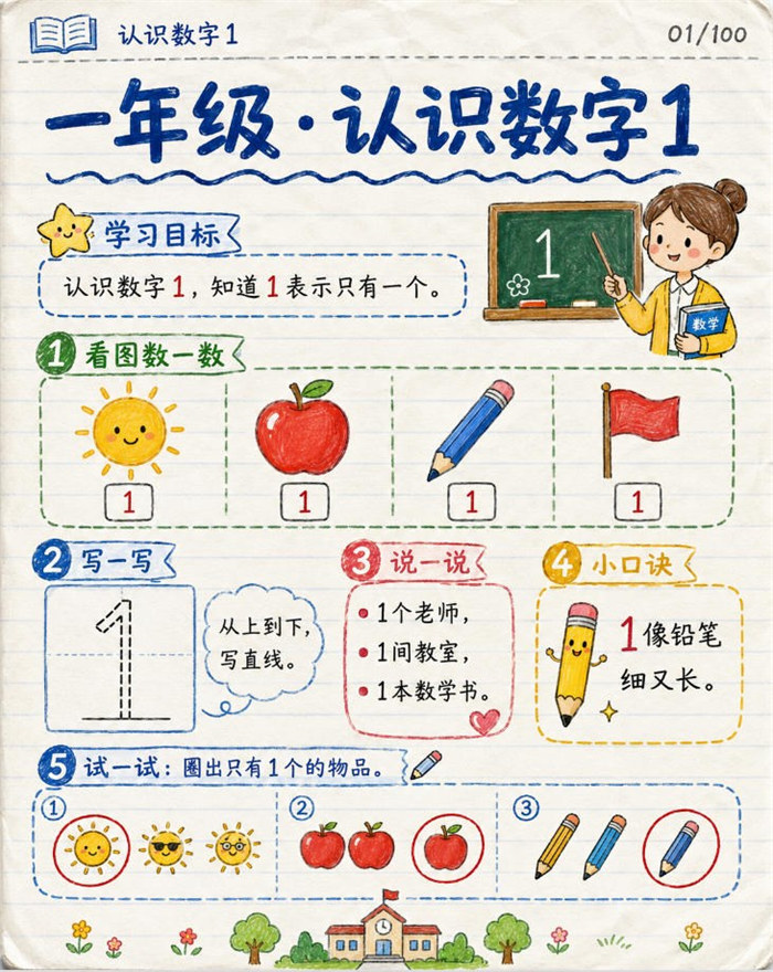 【10页高彩版】26秋一年级数学《5以内认识》课堂笔记.pdf