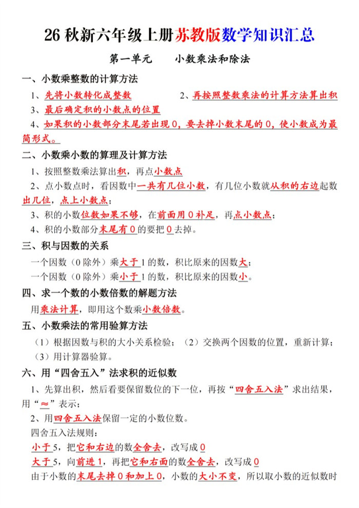 【15页完整版】26秋新六上苏教版数学知识汇总_.pdf