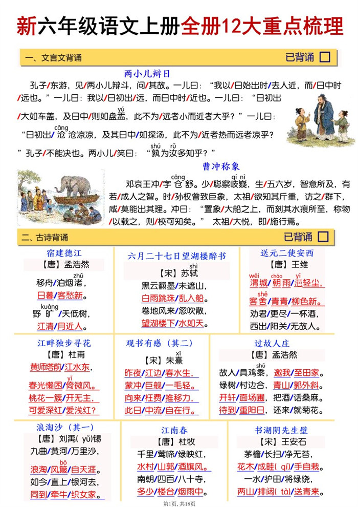 【18页完整版】26秋六年级语文上册《全册12大重点梳理》.pdf