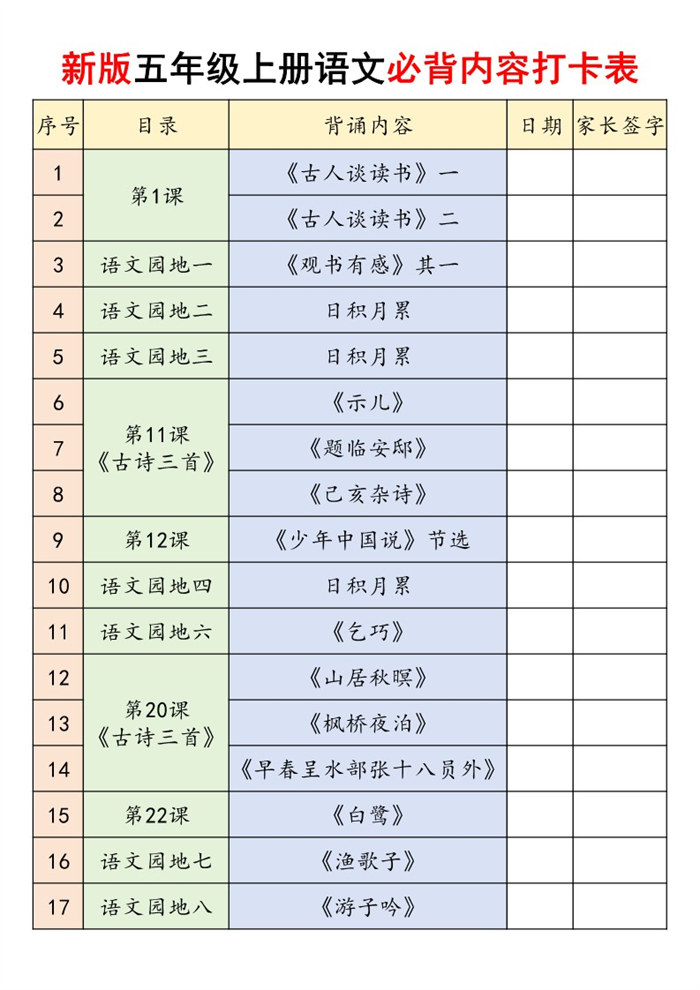 【19页完整版】26秋五（上）语文课内必背内容闯关.pdf