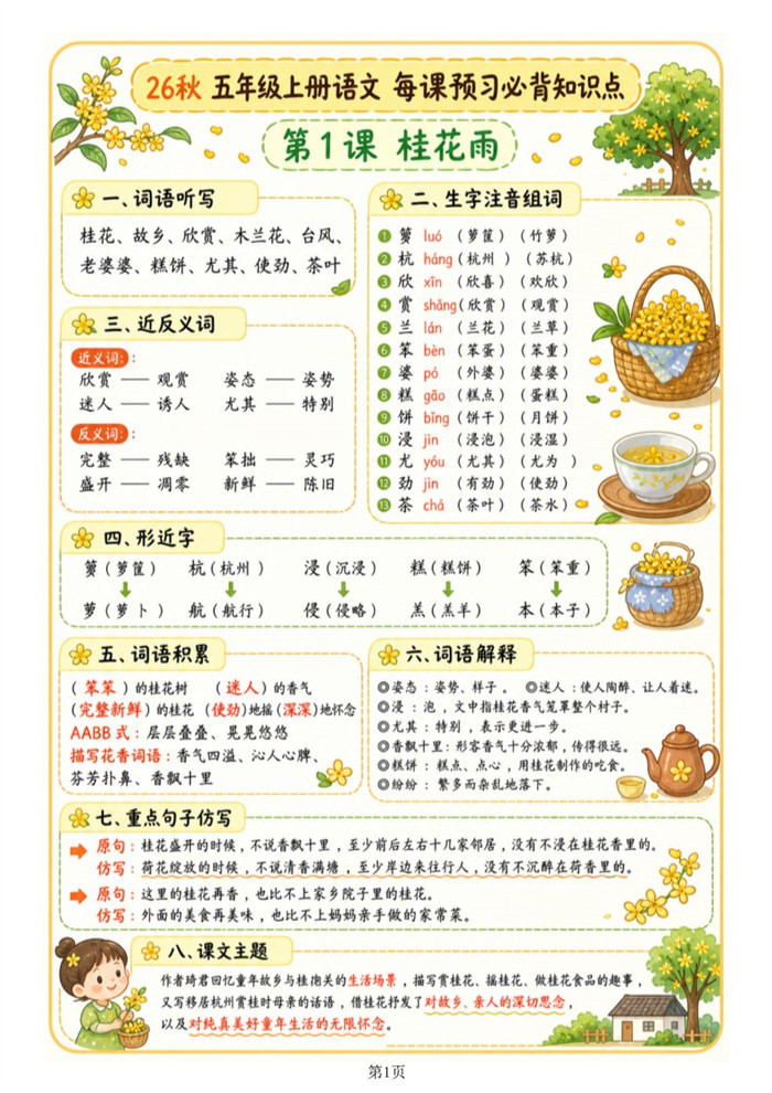 【49页高彩版】26秋五年级语文上册《每课必背知识点预习》 (新).pdf