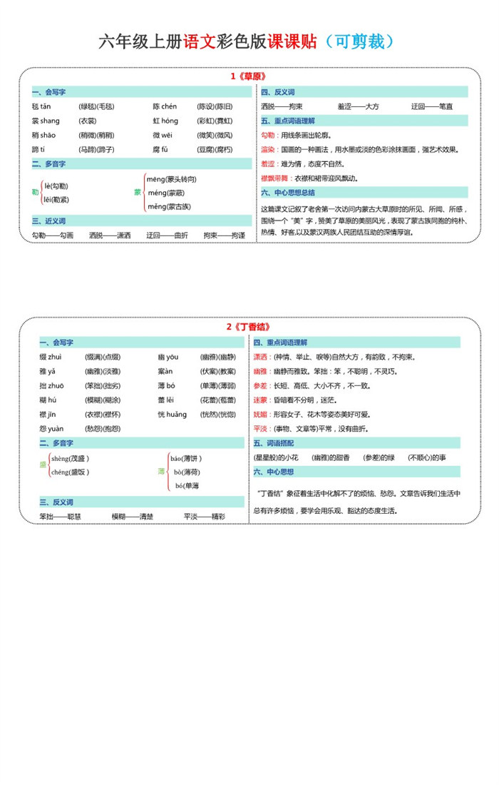 【2026高清10页】六年级上册语文课课贴.pdf